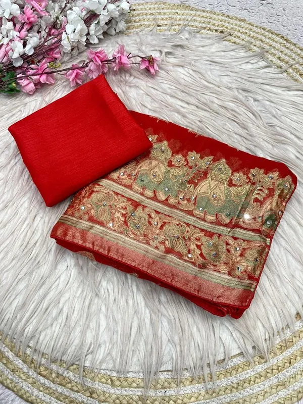 Red_Embellished_Chiffon_Saree