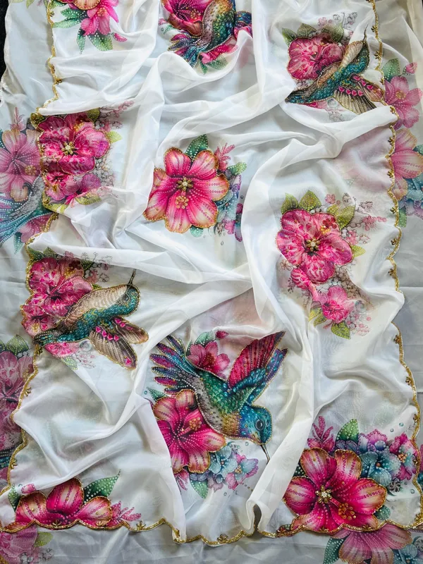 White_Floral_Chiffon_Saree