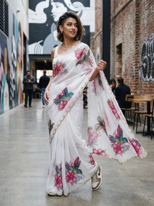 White_Floral_Chiffon_Saree