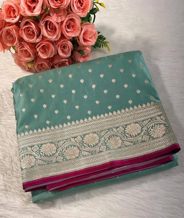 Aqua_Green_Mashru_Banarasi_Saree