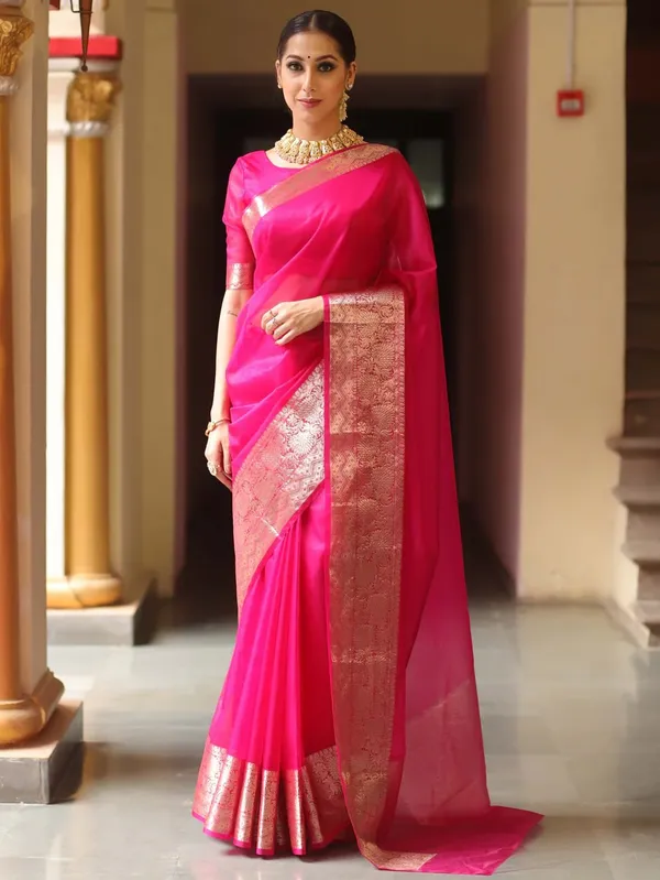 Pink_Organza_Banarasi_Saree