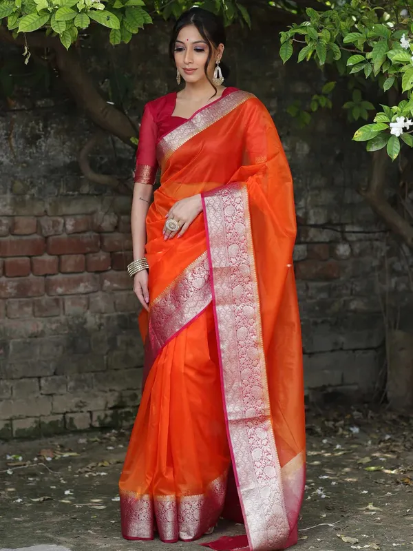 Orange_Organza_Banarasi_Saree
