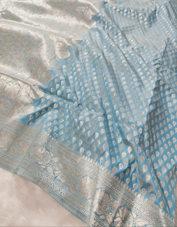 Sky_Blue_Semisilk_Banarasi_Saree