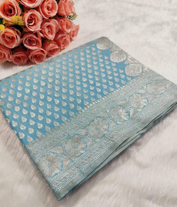 Sky_Blue_Semisilk_Banarasi_Saree