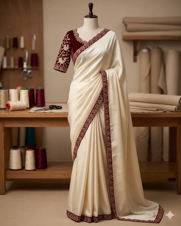 Cream_White_Sequins_Chiffon_Saree