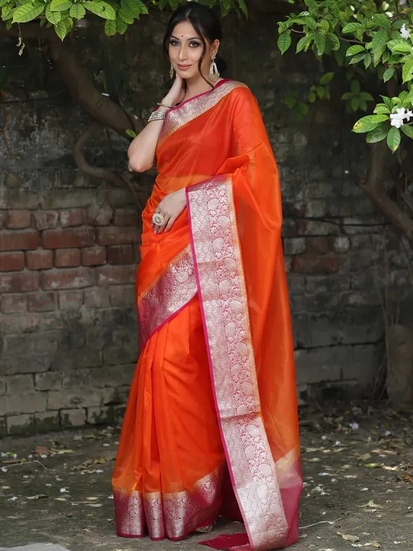Orange_Organza_Banarasi_Saree
