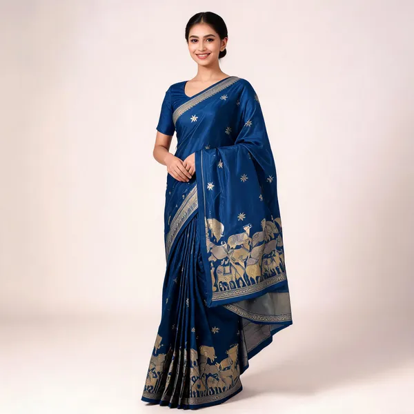 Blue_Crepe_Banarasi_Saree