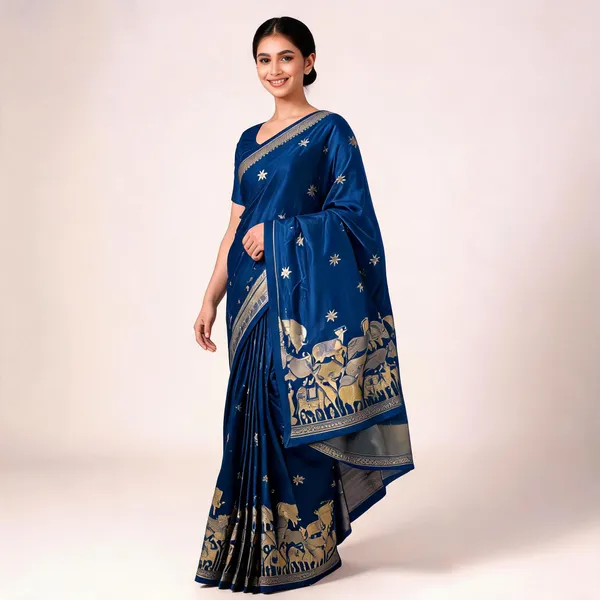 Blue_Crepe_Banarasi_Saree