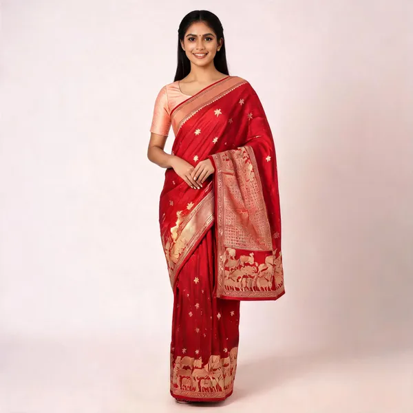 Red_Crepe_Banarasi_Saree