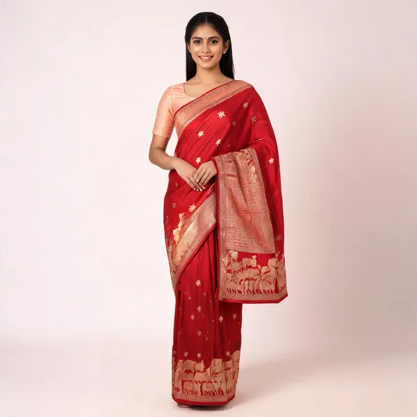 Red_Crepe_Banarasi_Saree