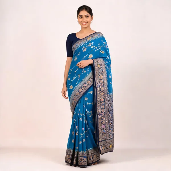 Azure_Blue_Georgette_Banarasi_Saree