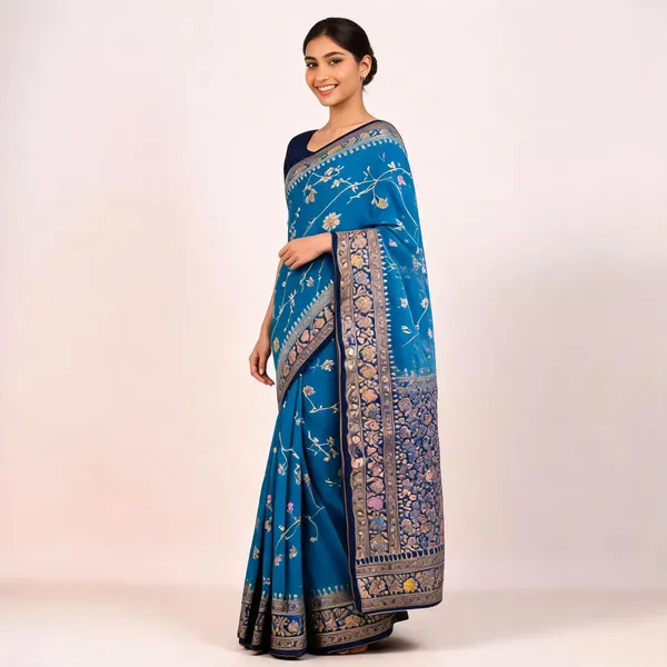 Azure_Blue_Georgette_Banarasi_Saree