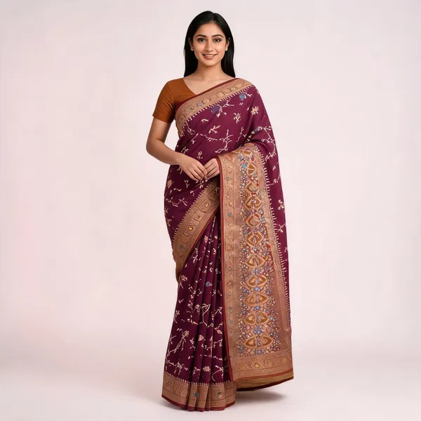 Maroon_Georgette_Banarasi_Saree