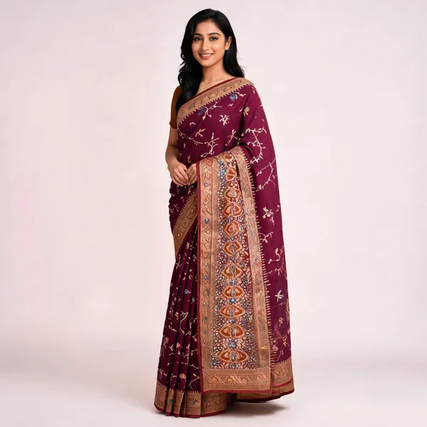 Maroon_Georgette_Banarasi_Saree