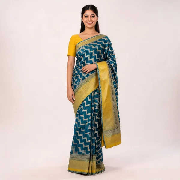 Teal_Georgette_Banarasi_Saree