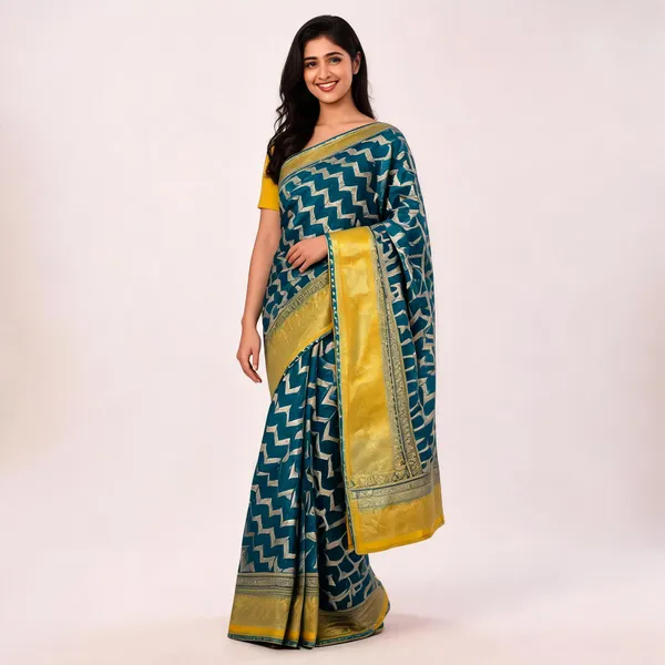 Teal_Georgette_Banarasi_Saree