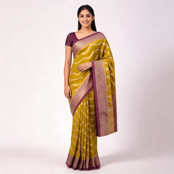 Green_Brown_Georgette_Banarasi_Saree