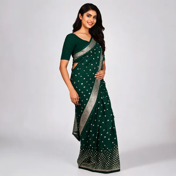 Bottle_Green_Semisilk_Banarasi_Saree