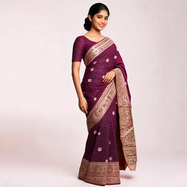 Maroon_Brown_Semisilk_Banarasi_Saree