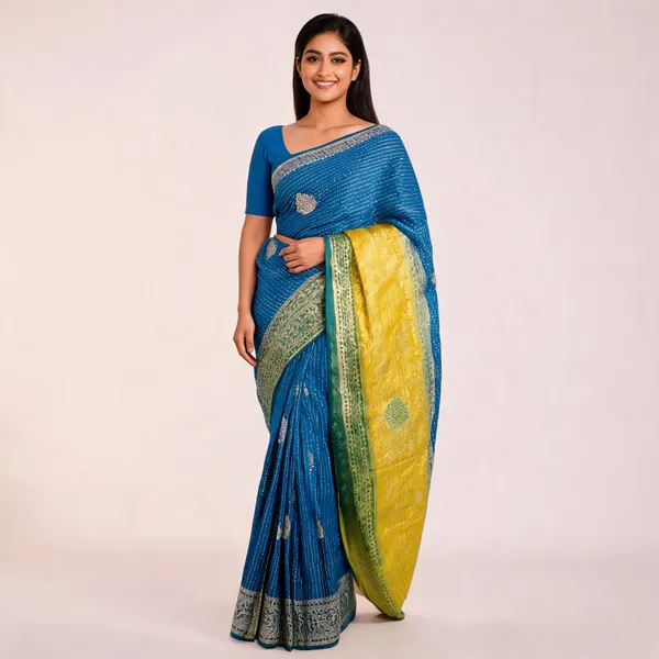 Blue_Yellow_Semisilk_Banarasi_Saree