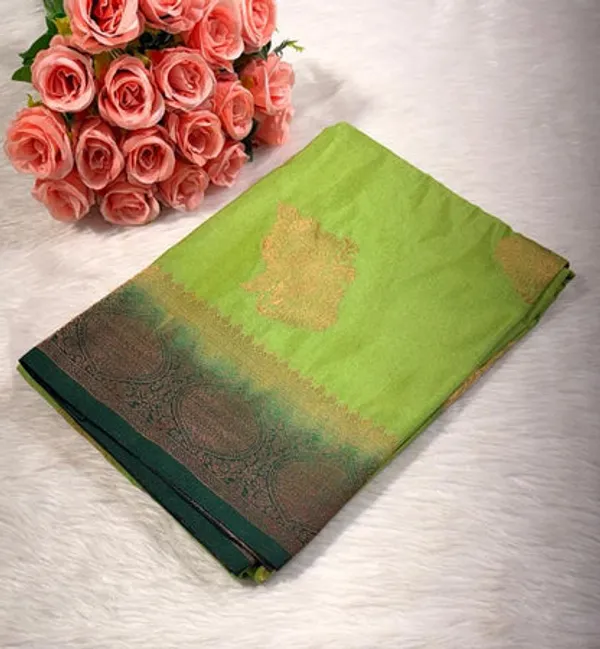Green_Floral_Semisilk_Banarasi_Saree