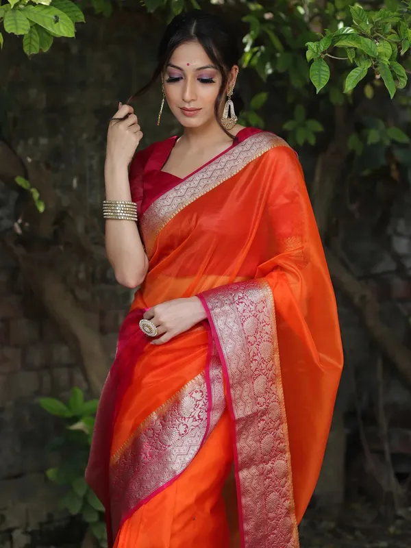 Orange_Organza_Banarasi_Saree