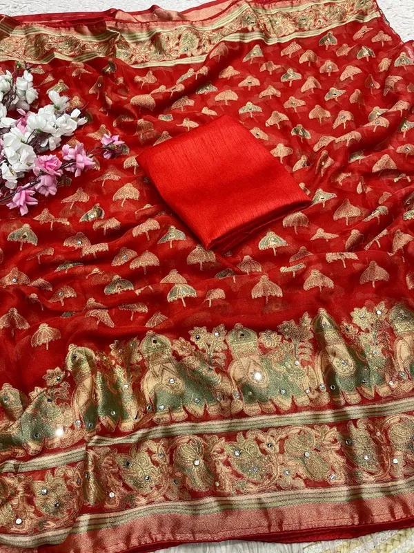Red_Embellished_Chiffon_Saree