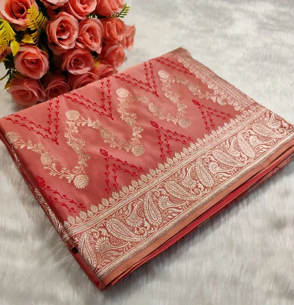 Peach_Pink_Mashru_Banarasi_Saree