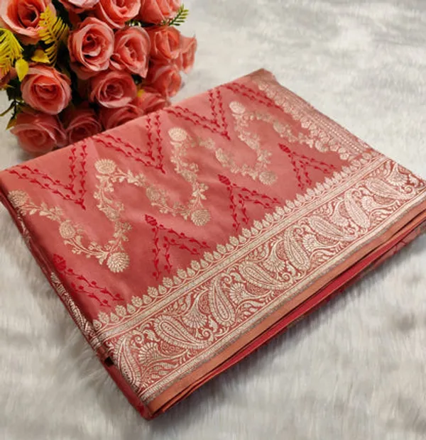 Peach_Pink_Mashru_Banarasi_Saree
