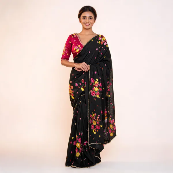 Black_Mini_Flower_Chiffon_Saree