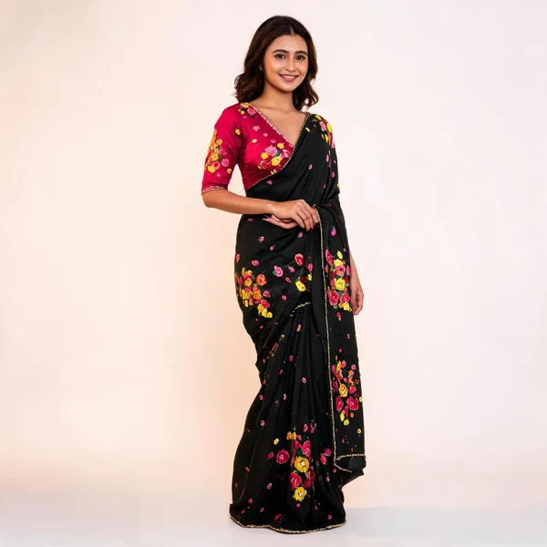 Black_Mini_Flower_Chiffon_Saree