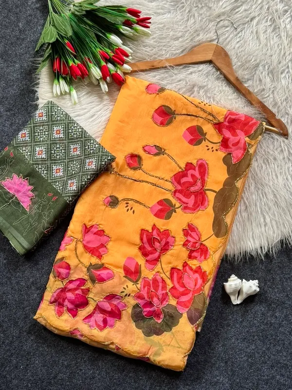 Yellow_Floral_Chiffon_Saree