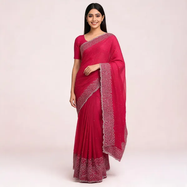 Rani_Pink_Embellished_Fancy_Saree