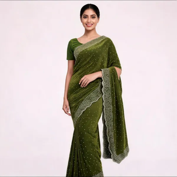 Olive_Green_Embellished_Fancy_Saree