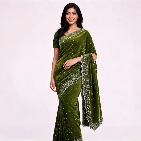 Olive_Green_Embellished_Fancy_Saree