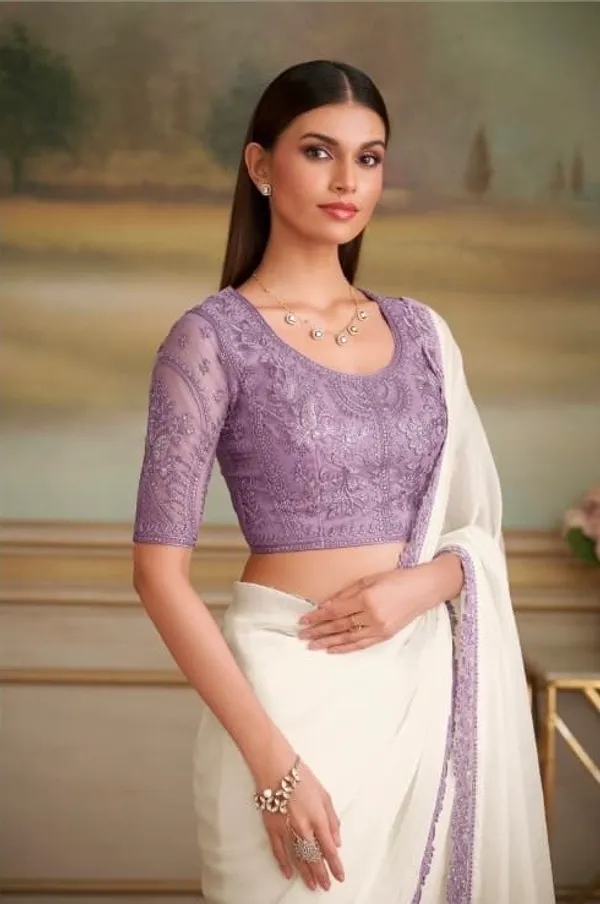 White_Purple_Designer_Fancy_Saree