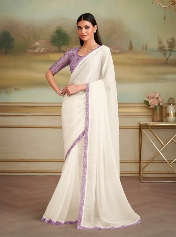 White_Purple_Designer_Fancy_Saree