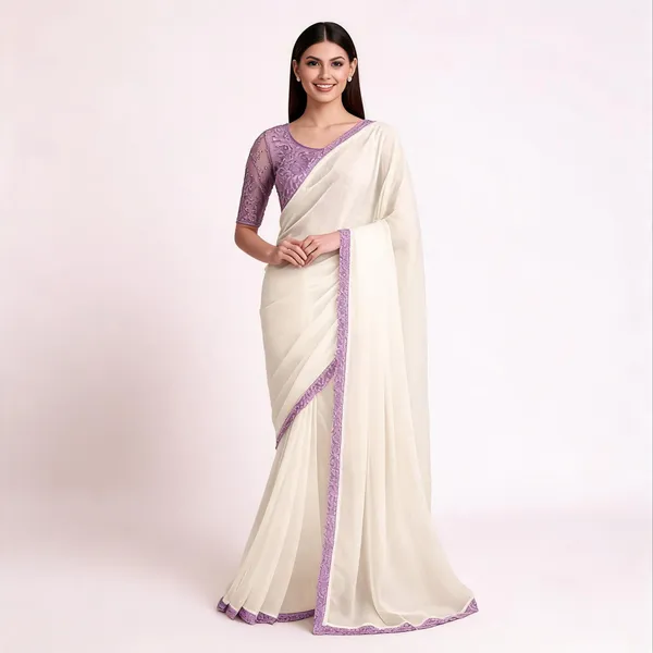 White_Purple_Designer_Fancy_Saree