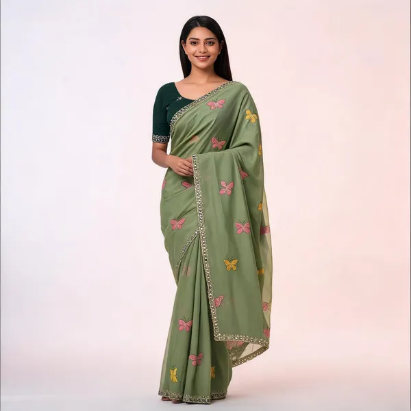 Green_Butterfly_Chiffon_Saree