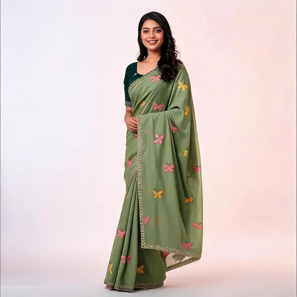 Green_Butterfly_Chiffon_Saree