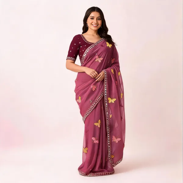 Pink_Butterfly_Chiffon_Saree