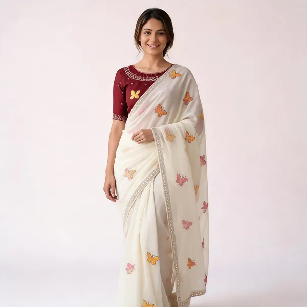 White_Butterfly_Chiffon_Saree
