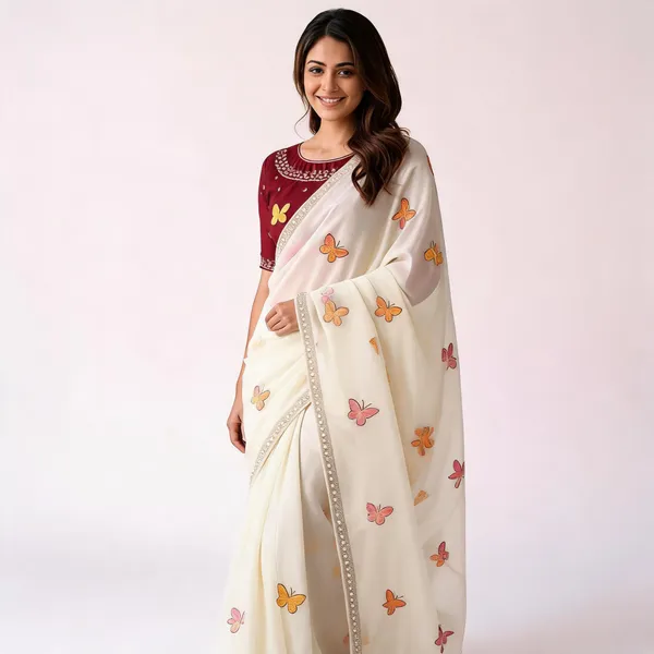 White_Butterfly_Chiffon_Saree