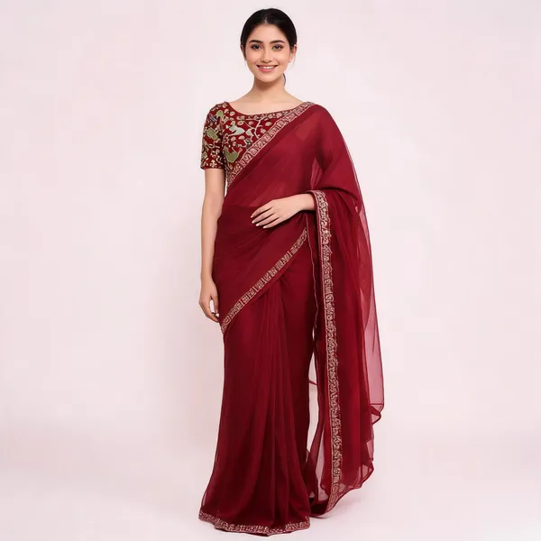 Maroon_Sequins_Chiffon_Saree
