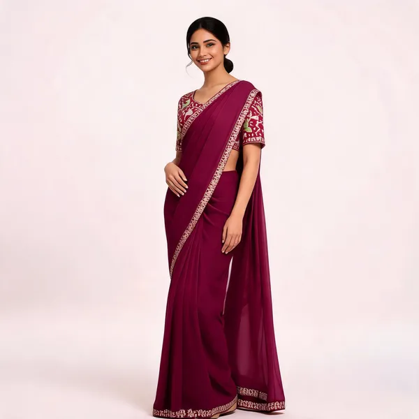 Magenta_Sequins_Chiffon_Saree