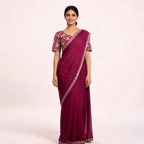 Magenta_Sequins_Chiffon_Saree