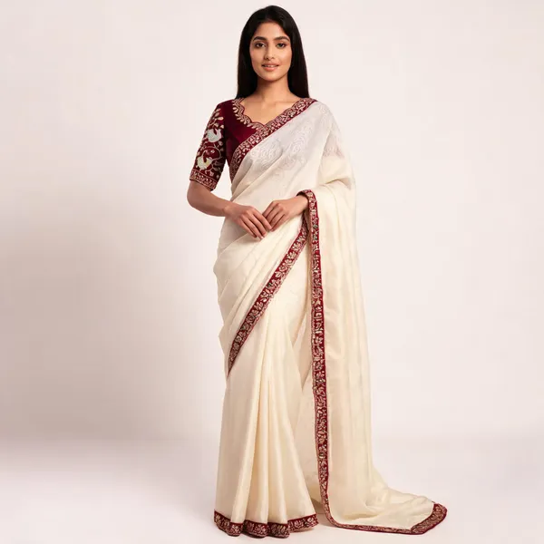 Cream_White_Sequins_Chiffon_Saree