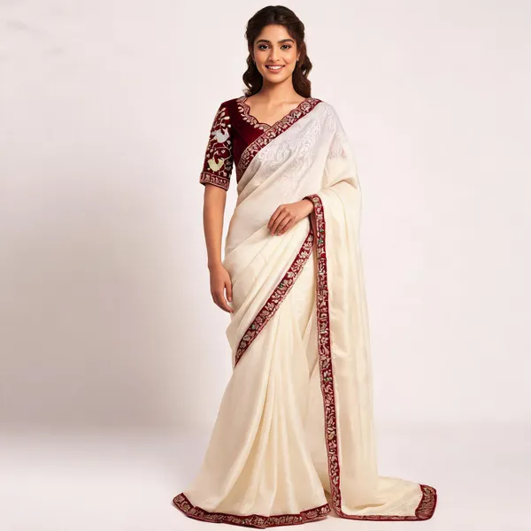 Cream_White_Sequins_Chiffon_Saree