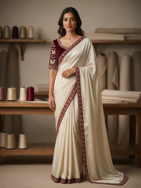 Cream_Sequins_Chiffon_Saree