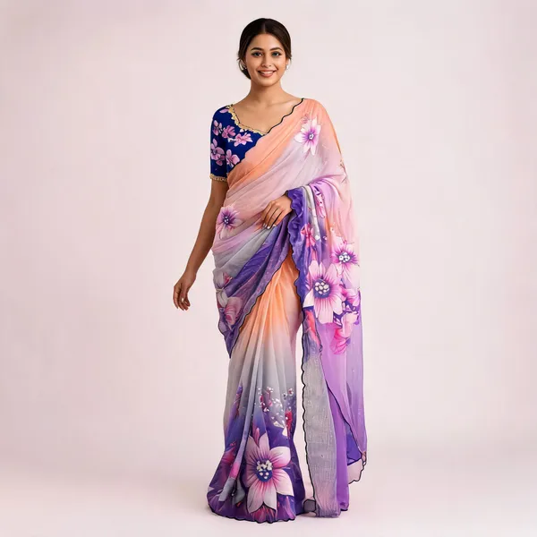 Peach_Lavender_Chiffon_Saree